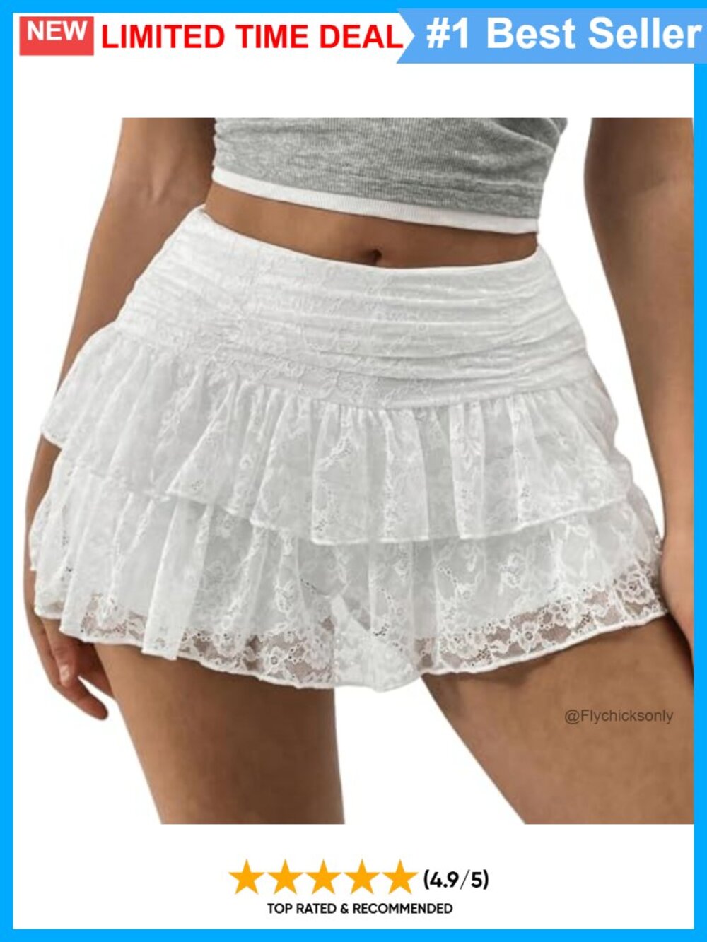 Lace Floral Tiered Ruffle Mini Skirt A-Line Asymmetrical Hem Summer